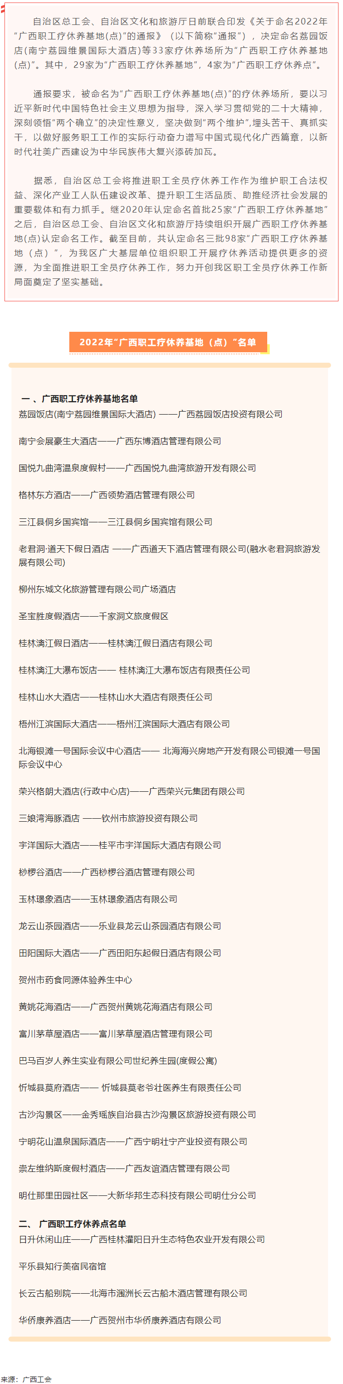 33家入選！第三批廣西職工療休養(yǎng)基地(點)名單出爐.png